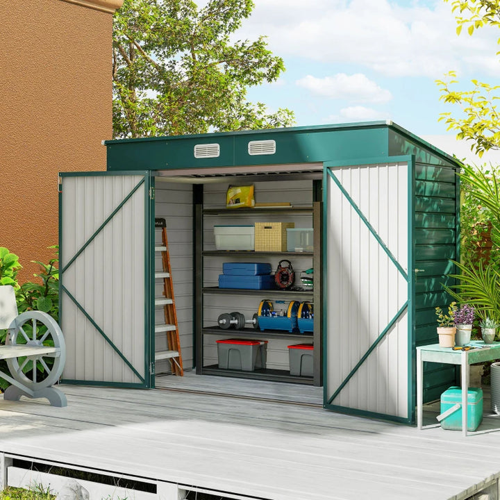 Galvanized Garden Storage Shed 8x4FT - Durable Metal Outdoor Shed with Double Doors and Vents