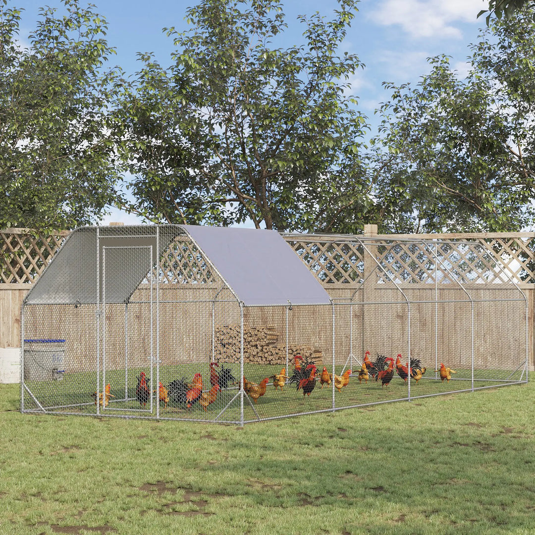24.9' x 9.2' x 6.5' Large Galv Steel Flat Roof Outdoor Chicken Run Coop Cage Shelter Pet Fence Yard