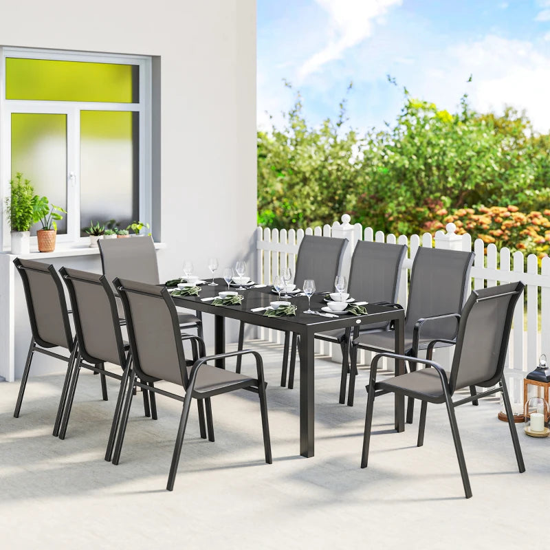 9 Pieces Patio Set with Stackable Chairs - Durable Outdoor Dining Set with Tempered Glass Top