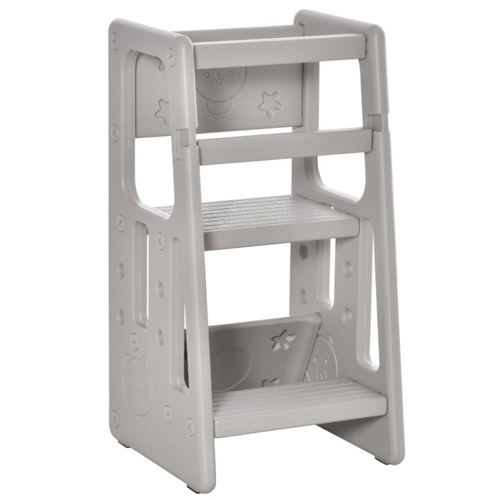 Kids Adjustable Step Stool Educational Tower Standing Platform, Kitchen Bath Learn Play, Grey