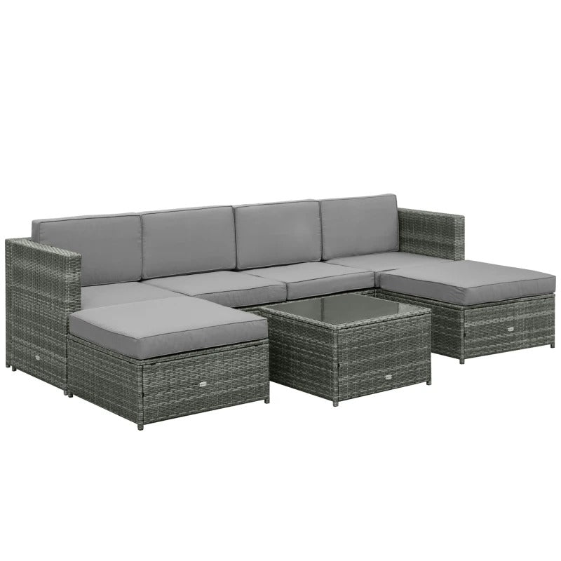 7pc PE Rattan Wicker Sectional Conversation Furniture Set w Ottomans, Cushions, Outdoor Patio, Grey