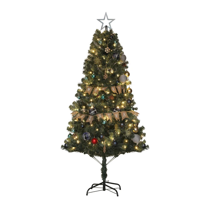 NEW 6ft 353-Tip Prelit Decorated Artificial Merry Christmas Tree 150 Lights, Farmhouse Ornaments