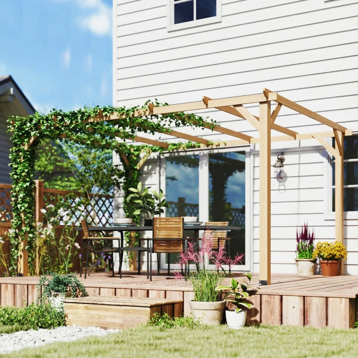 Wooden Pergola 10' x 13' Outdoor Gazebo with Grape Trellis - Natural Shade and Garden Shelter