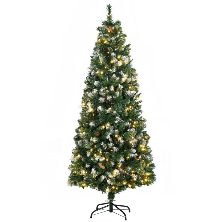6ft 703-Tip Pre-lit Realistic Artificial Christmas Holiday Tree, Pine Cones 250 LEDs Snow Green