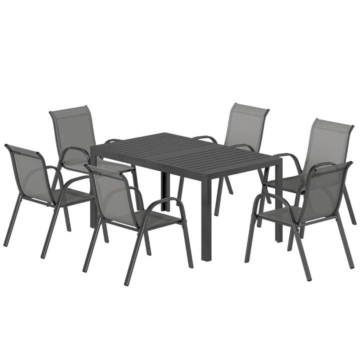 7 Pieces Outdoor Dining Set for 6 - Durable Stackable Patio Furniture with Rectangular Table