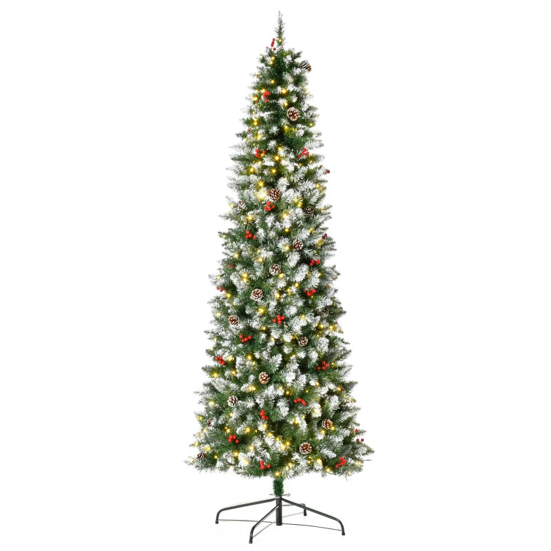 7.5ft 1075-Tip Prelit Snow Tipped Artificial Pencil Christmas Holiday Tree 350 LED Lights Green