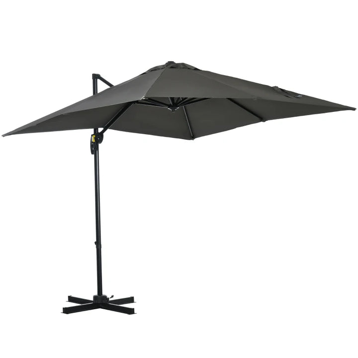 8ft Square Rotating Tilting Offset Cantilever Umbrella Canopy w Cross Base Outdoor Patio, Grey