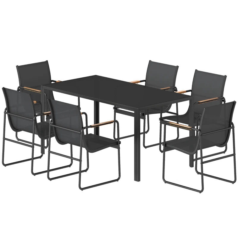 7 Pieces Outdoor Dining Set for 6 – Durable Glass Patio Table and Mesh Chairs