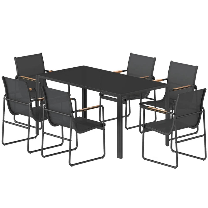 7 Pieces Outdoor Dining Set for 6 – Durable Glass Patio Table and Mesh Chairs