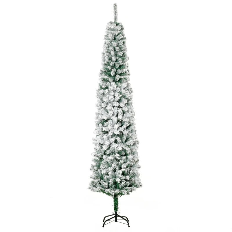 NEW 7.5ft 738-Tip Unlit Snow Flocked Slim Artificial Pencil Christmas Holiday Xmas Tree, Green