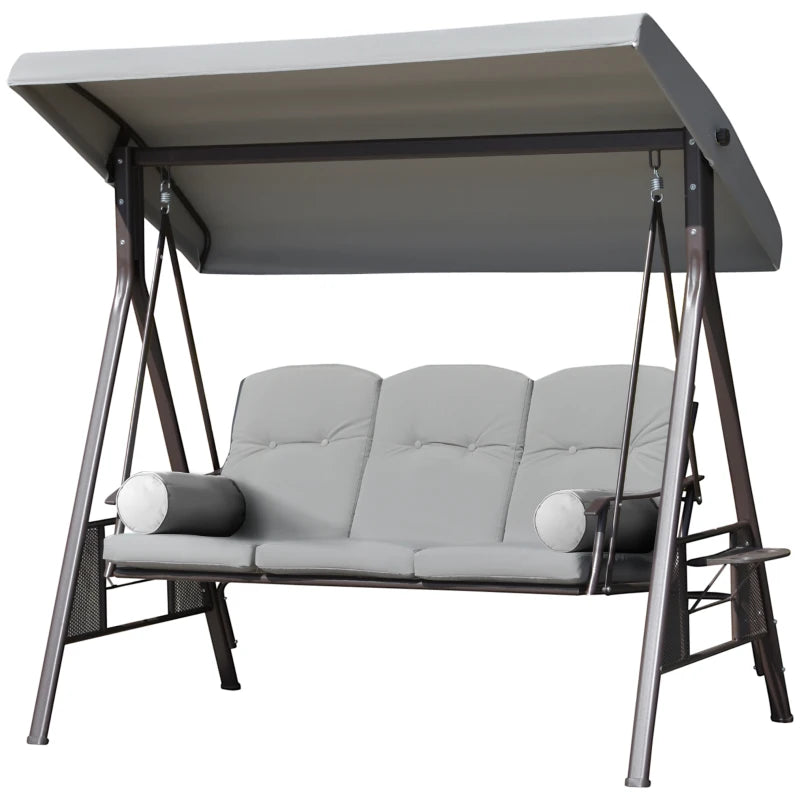 Heavy Duty Outdoor 3 Seater Porch Swing Bench Seat w Canopy & Cushions for Patio Deck - Lt Grey