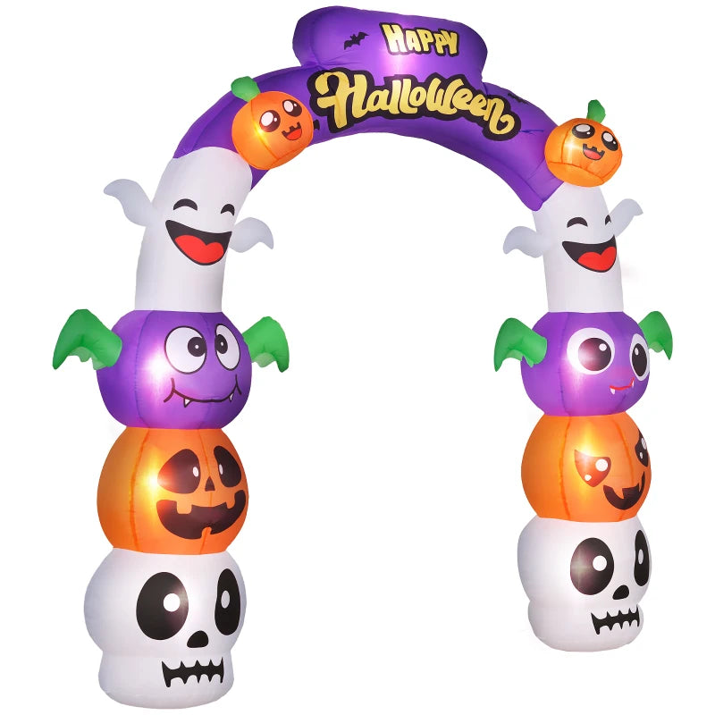 8ft Fun Halloween Archway Inflatable Decoration w Lights, Indoor Outdoor Lawn Ghosts Pumpkins