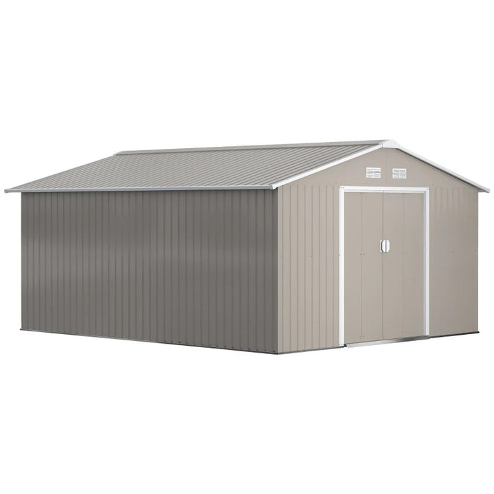 11.2 x 12.7 x 6.6’ Large Galv Steel Outdoor Storage Tool Work Shed for Garden Backyard, Lt Grey