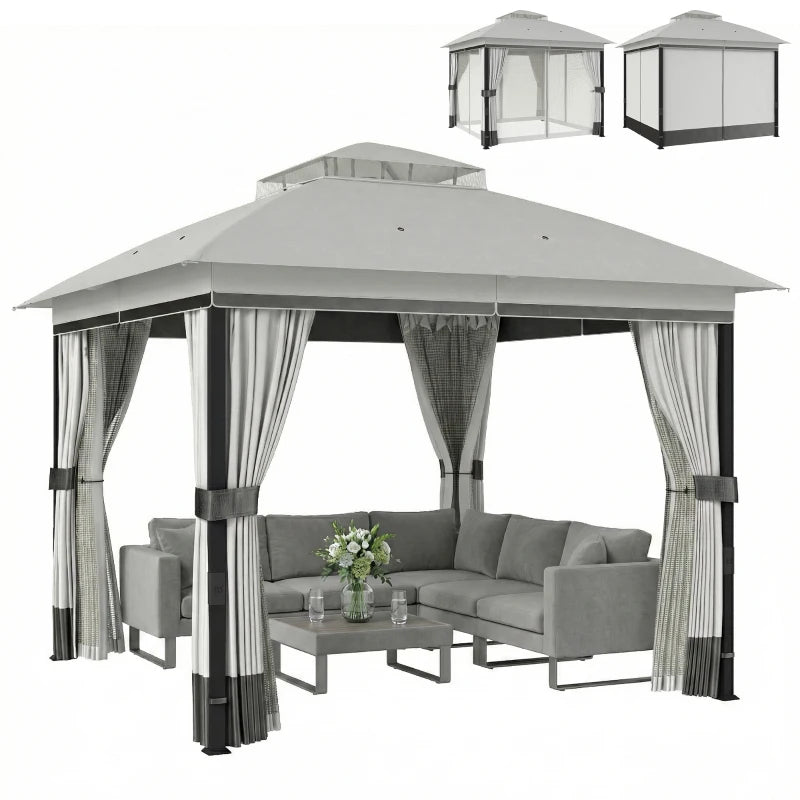 10' x 10' Patio Gazebo Double Roof Canopy with Curtains - Durable Steel Frame Outdoor Shelter