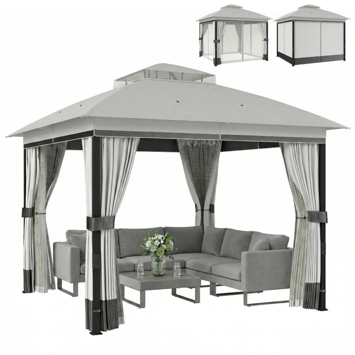 10' x 10' Patio Gazebo Double Roof Canopy with Curtains - Durable Steel Frame Outdoor Shelter