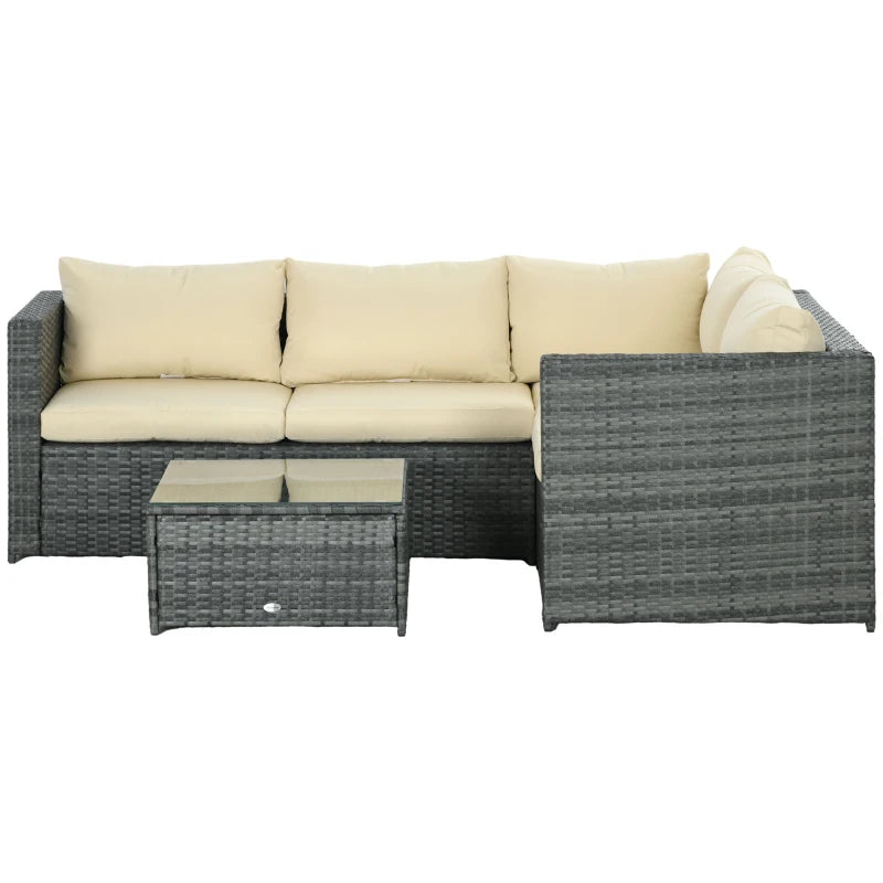 3pc PE Rattan Wicker L-Shape Sectional Conversation Sofa w Cushions Outdoor Patio – Beige, Grey