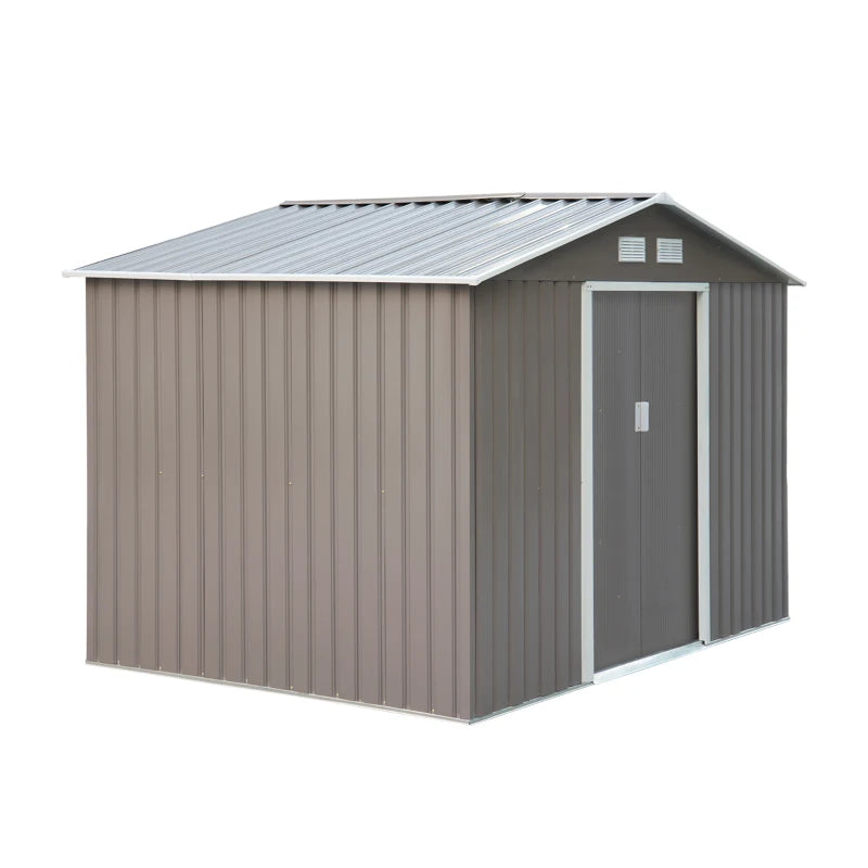 9’ x 6’ x 6’ Arrow Outdoor Metal Storage Shed Organizer w/ Foundation for Patio Backyard - Grey