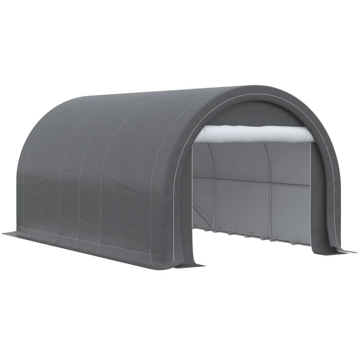 16' x 10' Portable Heavy Duty PE Outdoor  Canopy Carport w Zippered Door for Vehicle, Car, Grey