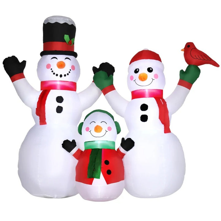 6.5ft Inflatable Holiday Christmas Outdoor Decoration, Light, Snowman Family, Red Cardinal