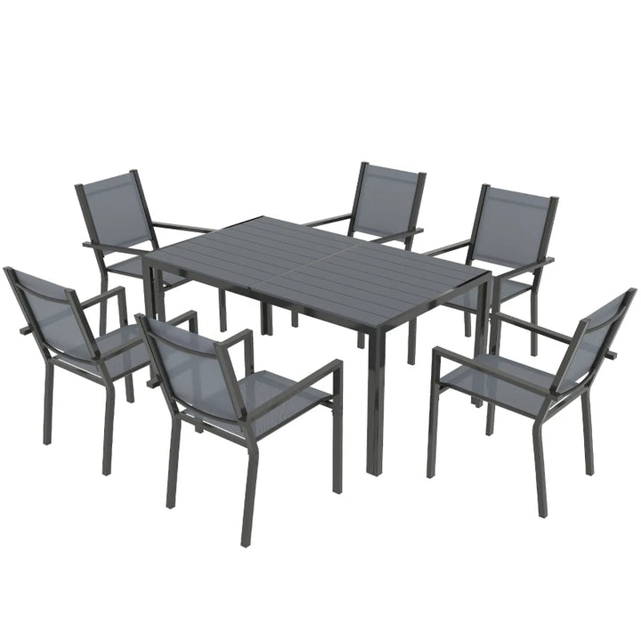 7 Piece Outdoor Dining Set with Stackable Chairs - Durable Rust-Resistant Patio Furniture