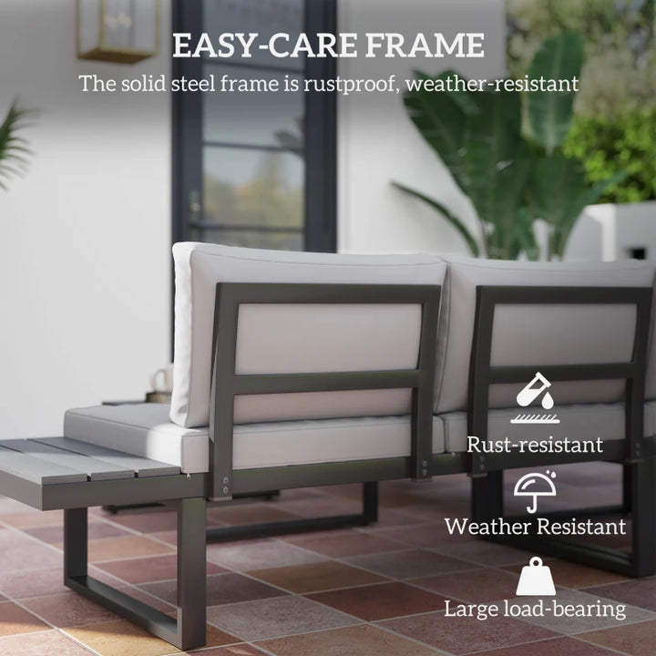 4 Pieces Outdoor Patio Furniture Set - Reclining Garden Corner Sofa with Coffee Table