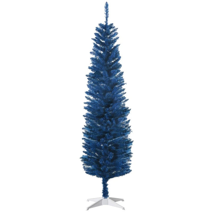 6ft 360-Tip Slim Pencil Unlit Artificial Christmas Holiday Tree w Base, Xmas Decor, Deep Blue