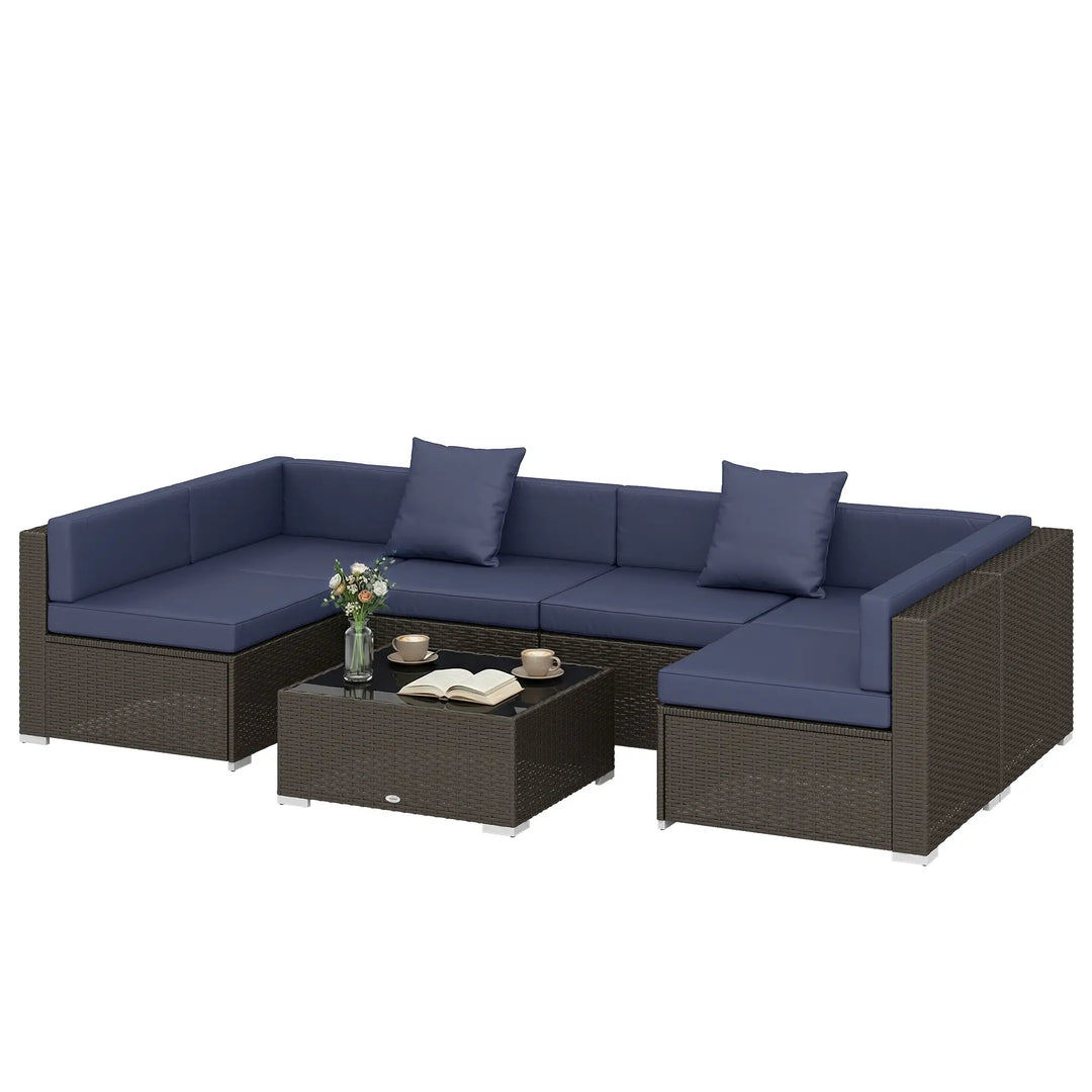 7pc PE Rattan Wicker Sectional Conversation Furniture Set w/ Cushions Outdoor Patio - Dark Navy Blue