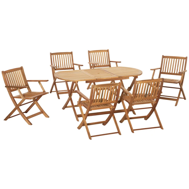 7pc, Folding 6-Seat Outdoor Patio Dining Set w Oval Table & Arm Chairs - Natural Poplar Wood