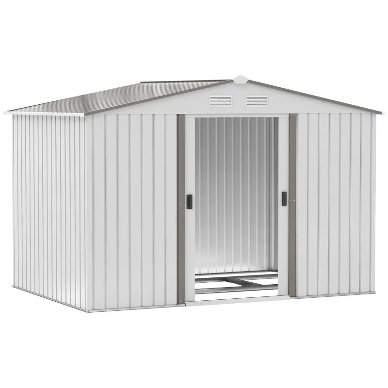 9’ x 6’ x 6’ Outdoor Metal Storage Shed Organizer w/ Foundation for Patio Backyard - Light Grey