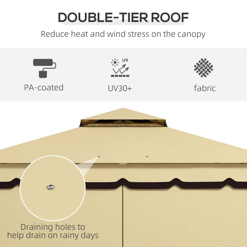 Double Roof Patio Gazebo Canopy 10'x12' - Outdoor Shelter with Curtains and Netting