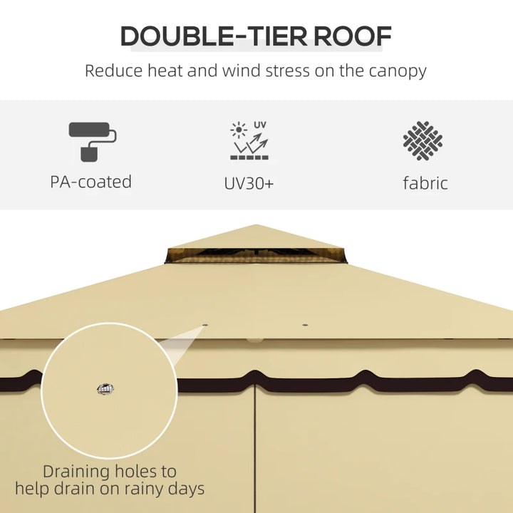 Double Roof Patio Gazebo Canopy 10'x12' - Outdoor Shelter with Curtains and Netting