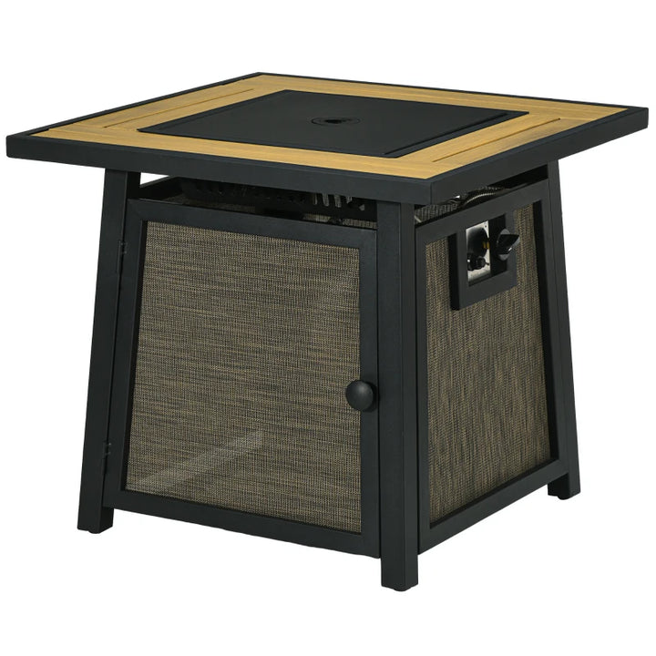 28.5" 50,000 BTU Propane Gas Fire Pit Table w Stones, Cover, Lid, Spark Guard, Brown, Black