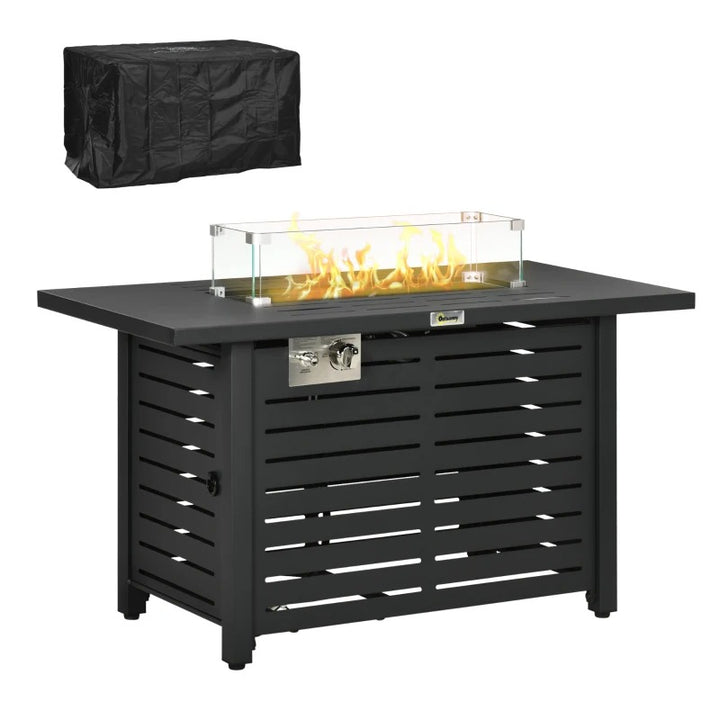 43" 50,000 BTU Pulse Ignition Propane Gas Fire Pit Table w Cover & Wind Guard for Patio, Black