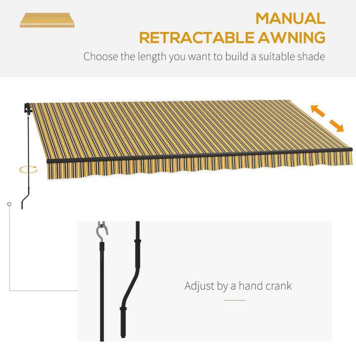 13' x 10' Manual Retractable Awning UV Resist Sun Shade Canopy Outdoor Patio Deck, Yellow Grey