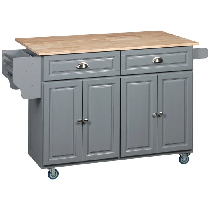 Rolling Kitchen Island Cart w Drop-leaf Dining Countertop Bar, Storage Cabinet, Wood Top, Grey