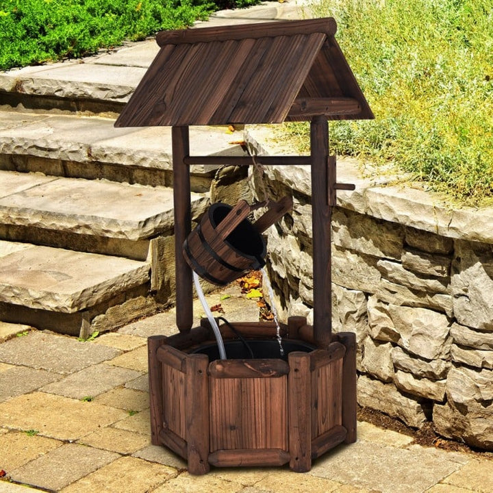 4 ft Rustic Wishing Well Fountain w Electric Pump for Outdoor Garden Yard Decor - Stained Wood