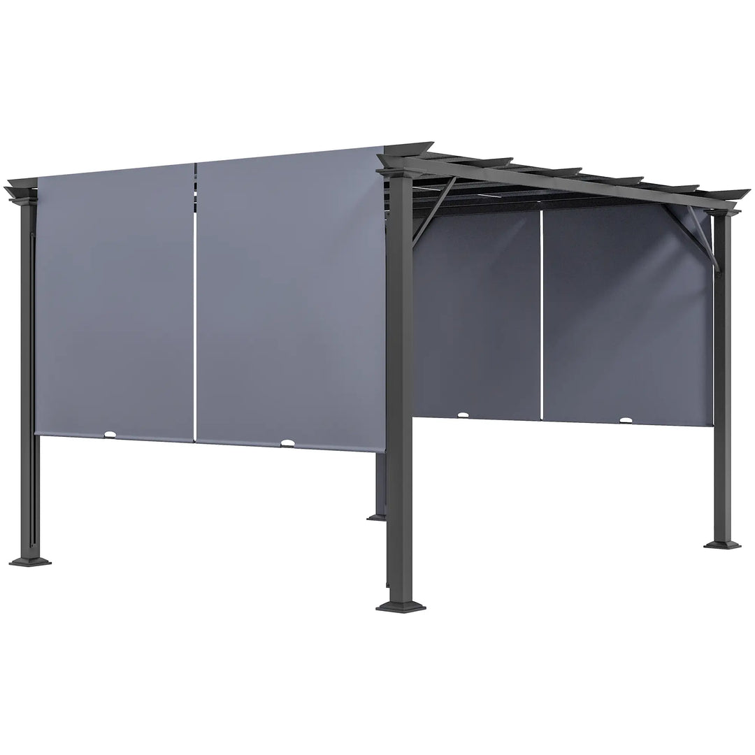 12' x 10' Steel Pergola Gazebo Shelter w Retractable Fabric Canopy Roof, Outdoor Deck Patio, Grey