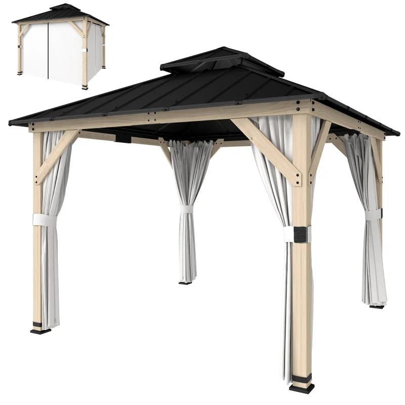 10' x 10' Outdoor Hardtop Gazebo with Double Steel Roof and Curtains - Durable Weather-Resistant Patio Shelter