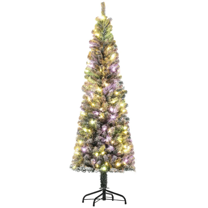 NEW 6ft 429-Tip Prelit Flocked Pencil Artificial Tree, 170 Lights, Remote, Christmas Holiday Green