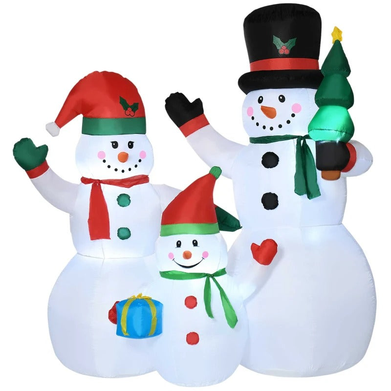 7ft Inflatable Holiday Christmas Outdoor Lawn Decoration w Lights - Snowman Family, White / Red