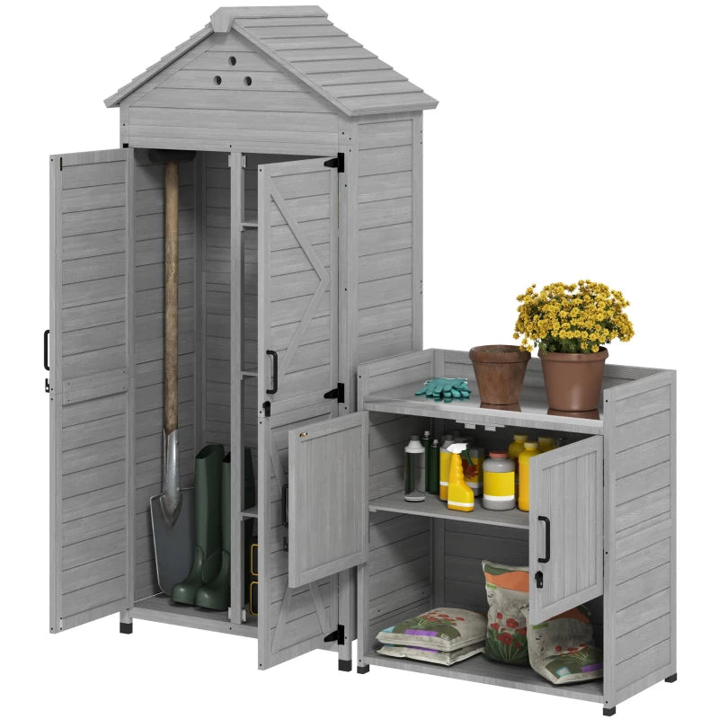 2-in-1 Outdoor Storage Cabinet Wood Garden Shed with Shelves - Spacious Weather-Resistant Backyard Storage