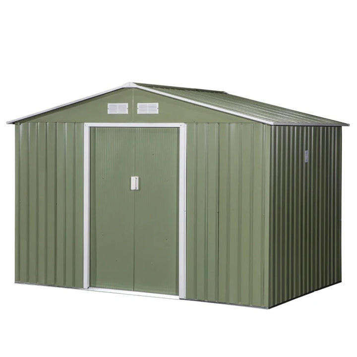 9’ x 6’ x 6’ Outdoor Metal Storage Shed Organizer w/ Foundation for Patio Backyard, Light Green