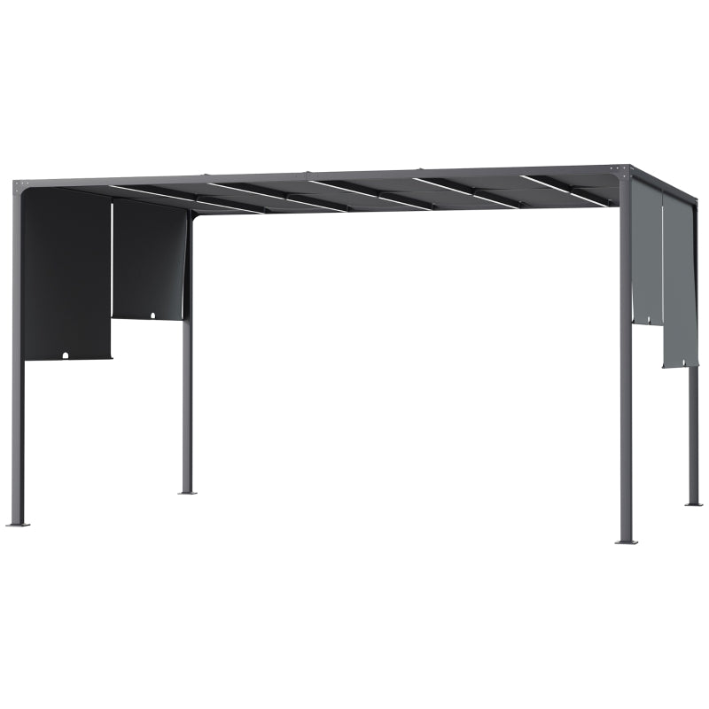 13' x 10' Steel Pergola Shelter w Solar LED Lights, Adjustable Roof Shade Outdoor Patio, Grey