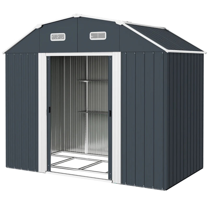 8' x 4' Galv Steel Metal Outdoor Bike Tool Storage Shed Organizer, Utility Yard Garden, Dk Grey