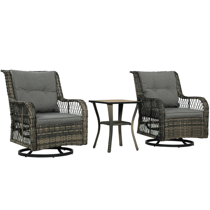 3-Piece Outdoor Bistro Set Wicker Patio Furniture with Swivel Glider Chairs - Cozy Small Space Seating