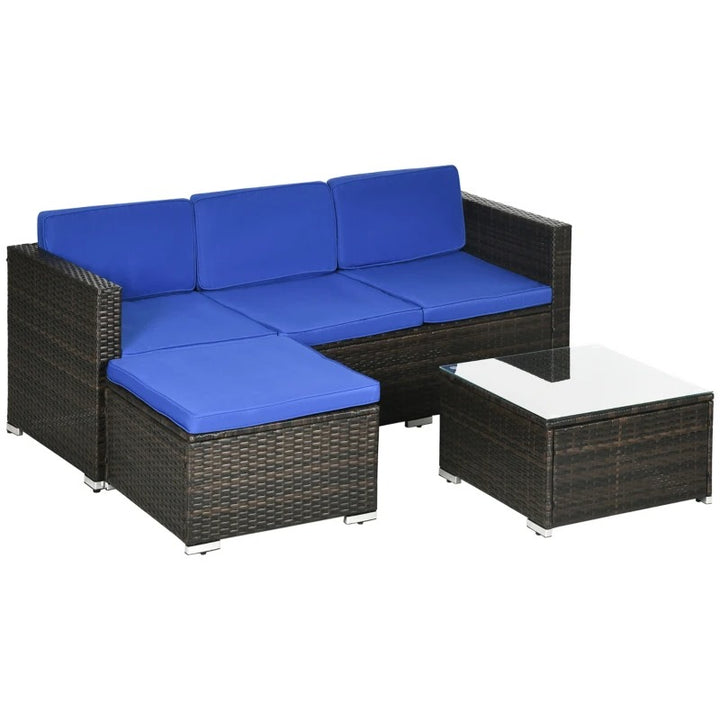 3pc Compact PE Rattan Wicker Conversation Sofa Set w/ Cushions Outdoor Patio - Brown, Blue