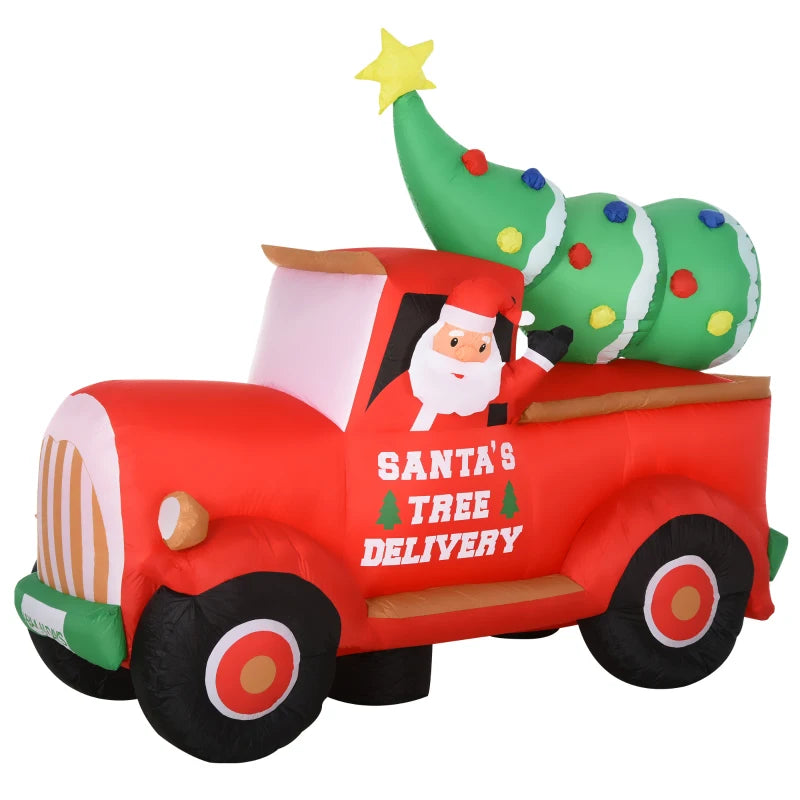 6ft Long Inflatable Holiday Christmas Outdoor Blow Up Lawn Display w Light, Santa in Red Truck