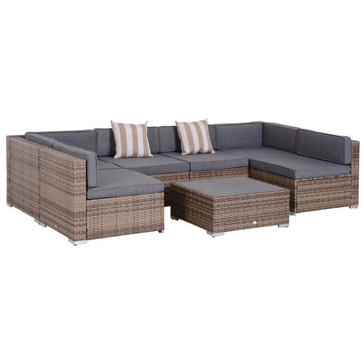 7pc PE Rattan Wicker Sectional Conversation Furniture Set w Cushions Outdoor Patio - Mixed Grey