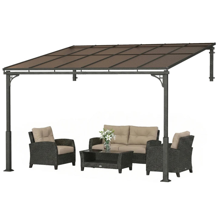 11' x 10' Outdoor Wall Mounted Pergola Hardtop Gazebo - Durable UV Blocking Patio Shelter