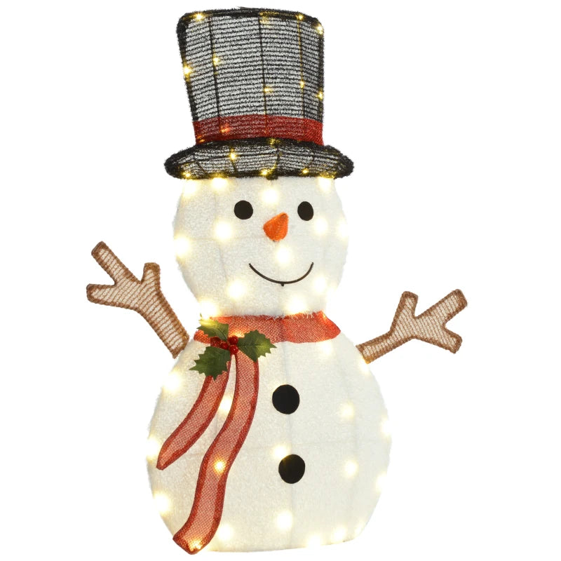 2.5ft Cute Outdoor Holiday Christmas Light-Up Lawn Decoration Steel, 56 Lights, Smiling Snowman